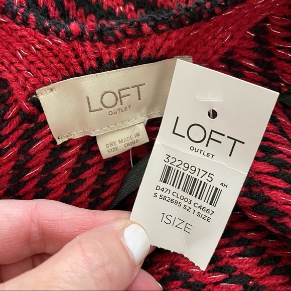 NEW LOFT Black Red Chevron Short Sleeve Cardigan Sweater One Size Cozy Knit - Picture 6 of 8